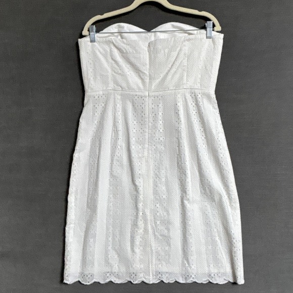 J Crew Dress 12 White Eyelet Strapless Sweetheart Cotton Summer‎ Preppy Wedding - Picture 8 of 16